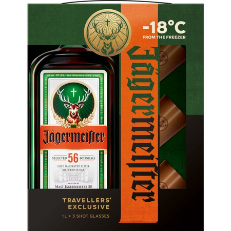 LIKIER JAGERMEISTER 1L 35% + 3 KIELISZKI